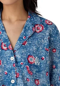 3/4 Sleeve Notch Collar Ankle Pant Pajama Set