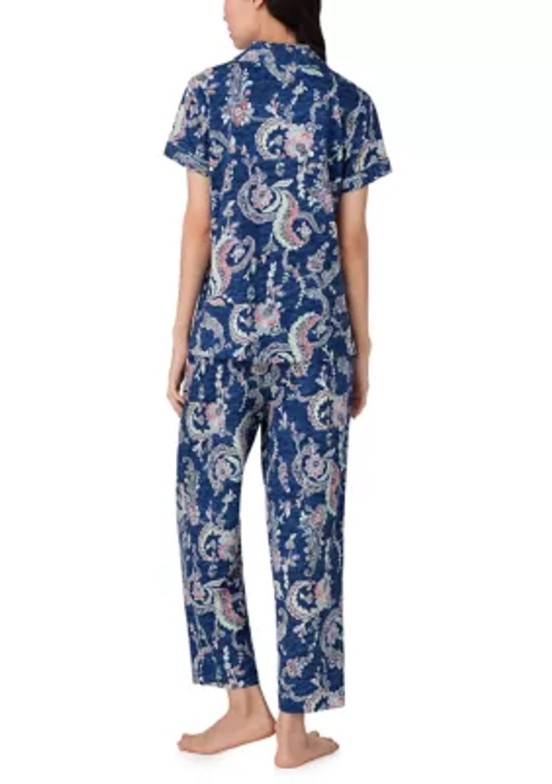 Short Sleeve Notch Collar Cropped Pant Pajama Set