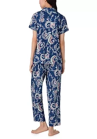 Short Sleeve Notch Collar Cropped Pant Pajama Set