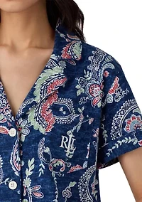 Short Sleeve Notch Collar Cropped Pant Pajama Set