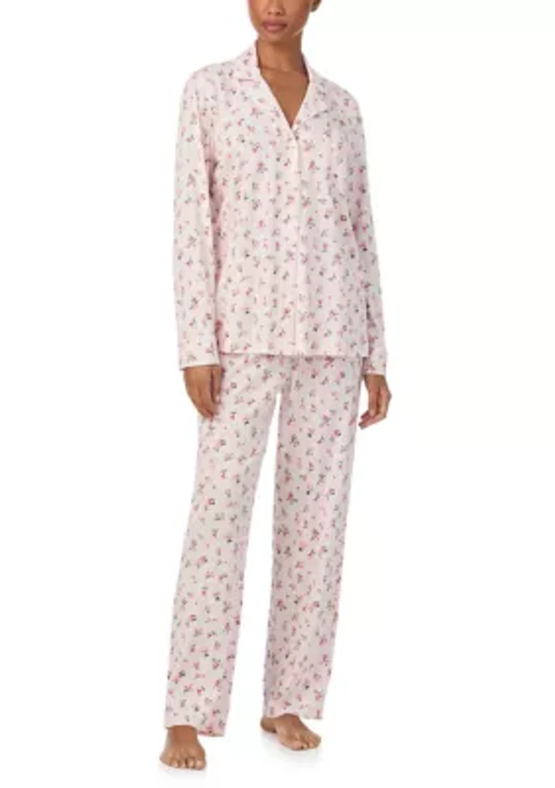 Long Sleeve Notch Collar Top and Pants Pajama Set
