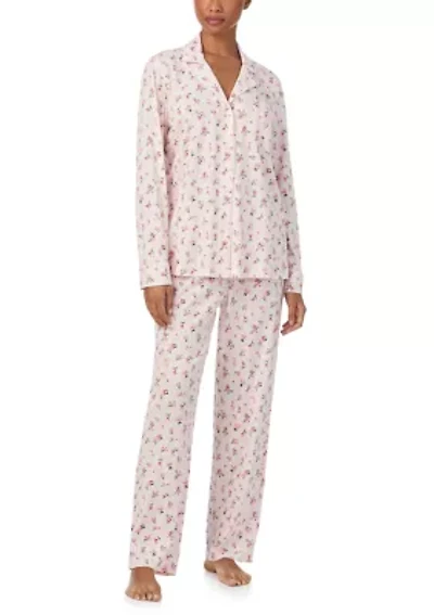 Long Sleeve Notch Collar Top and Pants Pajama Set