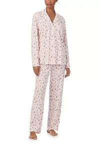 Long Sleeve Notch Collar Top and Pants Pajama Set
