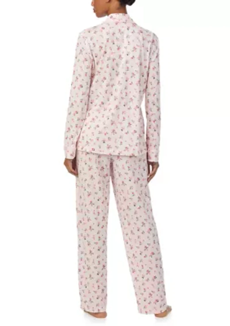 Long Sleeve Notch Collar Top and Pants Pajama Set