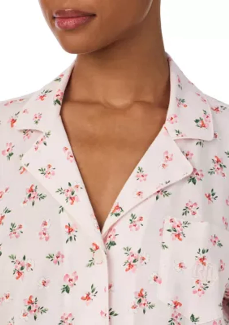 Long Sleeve Notch Collar Top and Pants Pajama Set