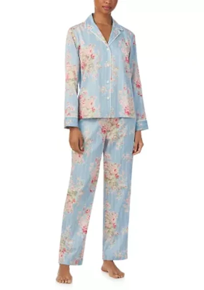 Long Sleeve and Pants Woven Notch PJ Set