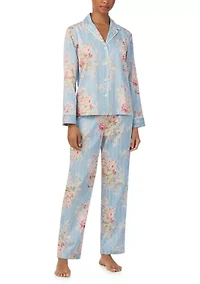 Long Sleeve and Pants Woven Notch PJ Set