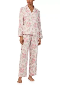 Long Sleeve and Pants Woven Notch PJ Set