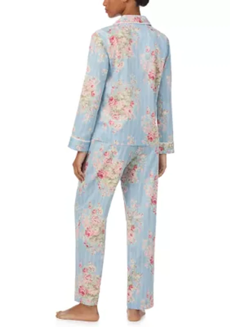 Long Sleeve and Pants Woven Notch PJ Set