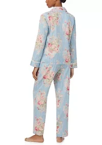 Long Sleeve and Pants Woven Notch PJ Set