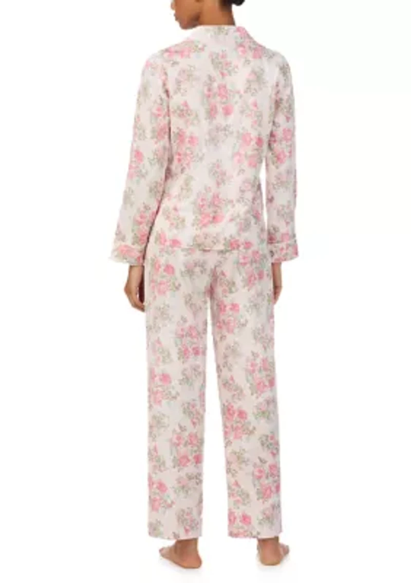 Long Sleeve and Pants Woven Notch PJ Set