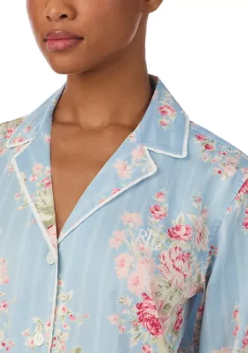 Long Sleeve and Pants Woven Notch PJ Set