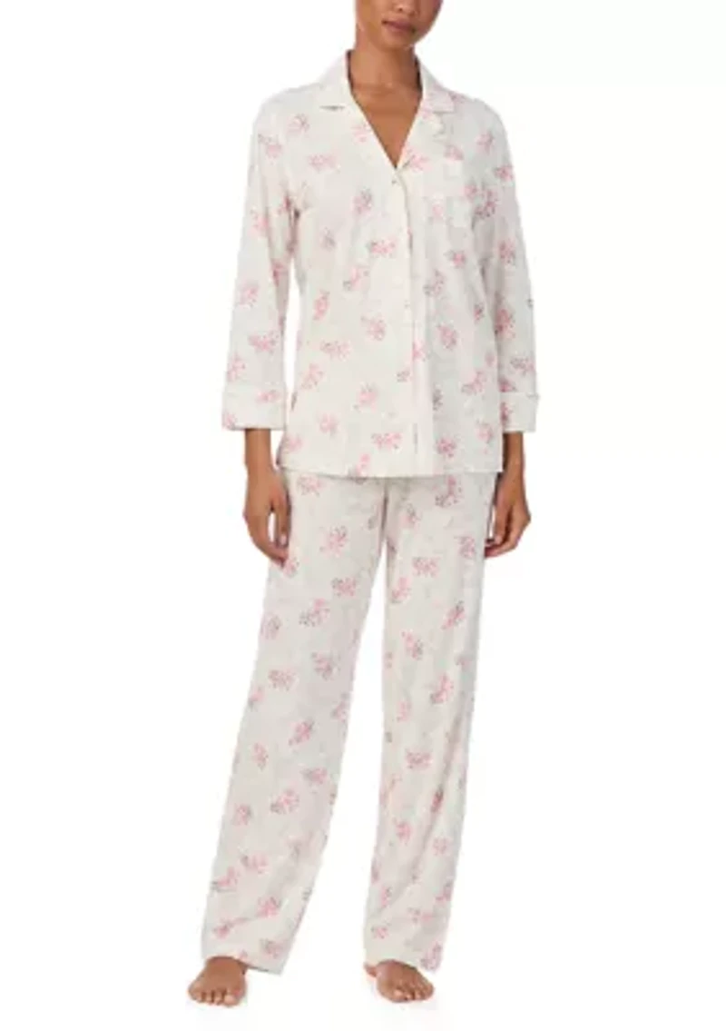 3/4 Sleeve Notch Collar Long Pant Pajama Set