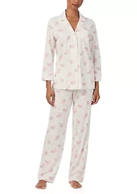 3/4 Sleeve Notch Collar Long Pant Pajama Set