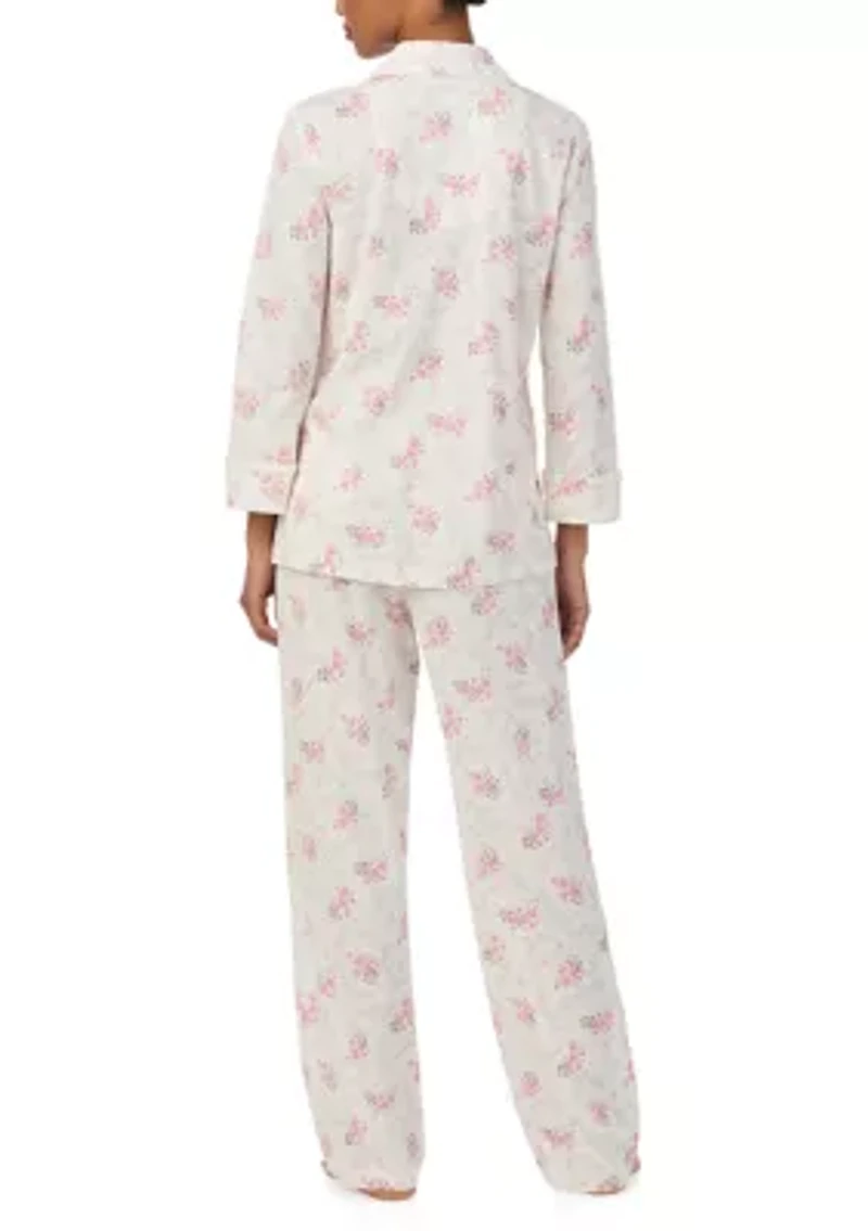 3/4 Sleeve Notch Collar Long Pant Pajama Set