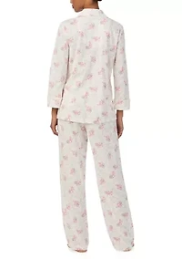 3/4 Sleeve Notch Collar Long Pant Pajama Set