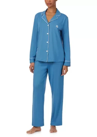 Long Sleeve and Pants Knit Notch PJ Set