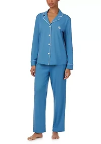 Long Sleeve and Pants Knit Notch PJ Set