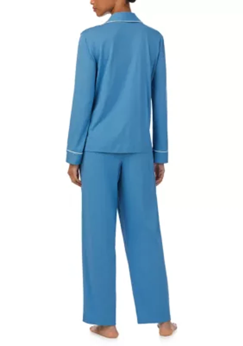Long Sleeve and Pants Knit Notch PJ Set