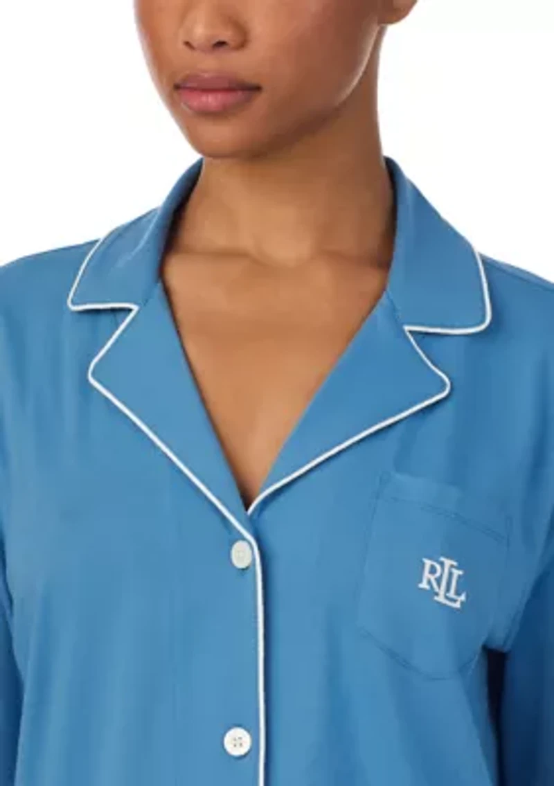 Long Sleeve and Pants Knit Notch PJ Set