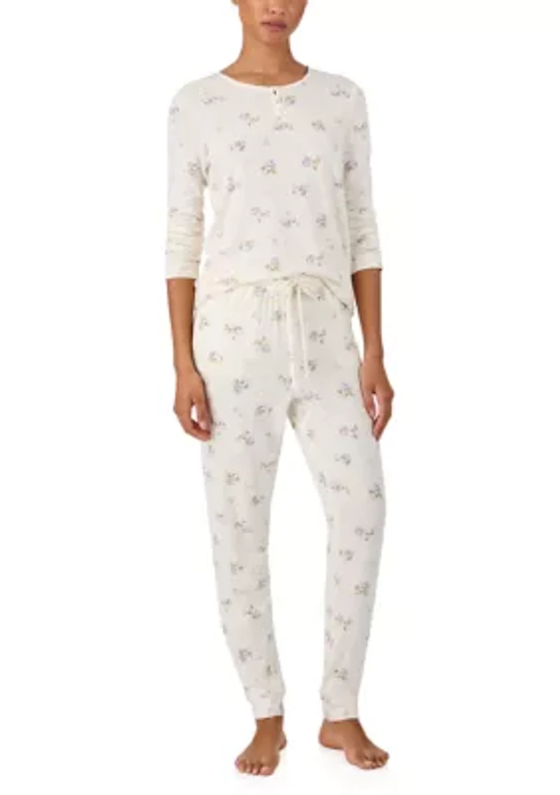 Long Sleeve Keyhole Neck Jogger Pant Pajama Set