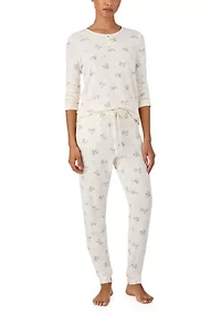Long Sleeve Keyhole Neck Jogger Pant Pajama Set