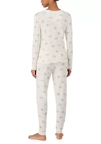 Long Sleeve Keyhole Neck Jogger Pant Pajama Set