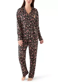 Women's Long Sleeve Notch Collar Pant Pajama Set