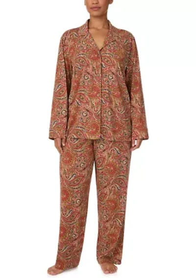 Plus Long Sleeve Notch Collar Pant Pajama Set