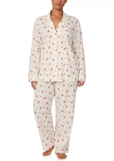 Plus Long Sleeve Notch Collar Pant Pajama Set