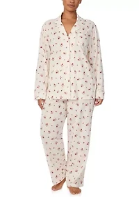 Plus Long Sleeve Notch Collar Pant Pajama Set