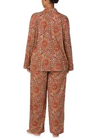 Plus Long Sleeve Notch Collar Pant Pajama Set