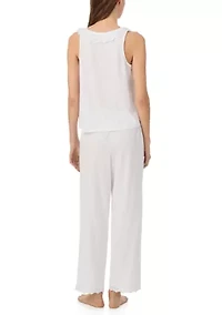 Women's Eyelet Button Flutter Neck Ankle Pant Pajama Set
