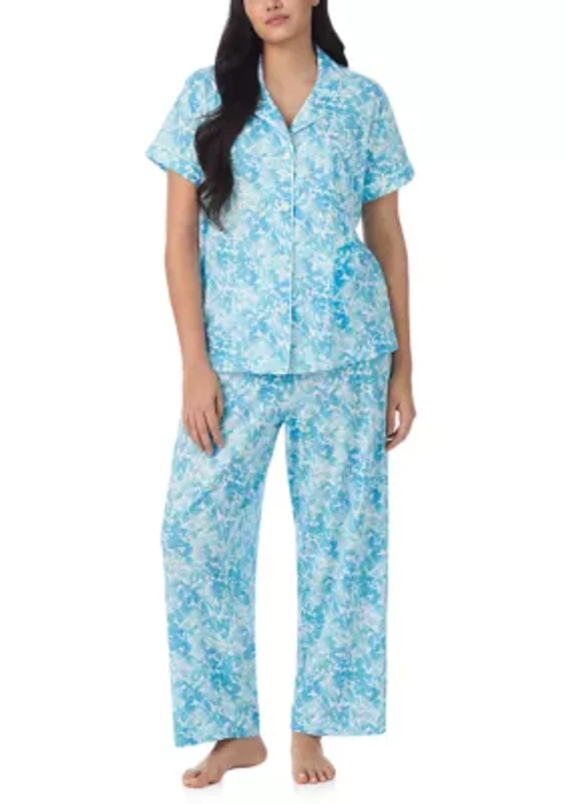 Plus Short Sleeve Notch Collar Ankle Pant Pajama Set
