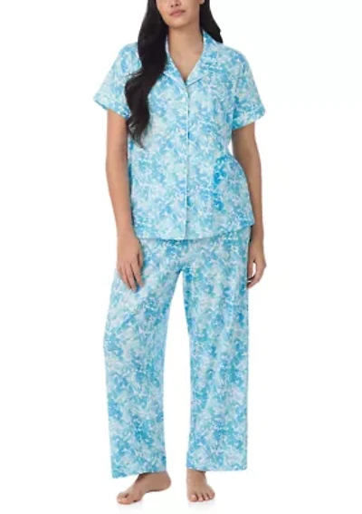 Plus Short Sleeve Notch Collar Ankle Pant Pajama Set