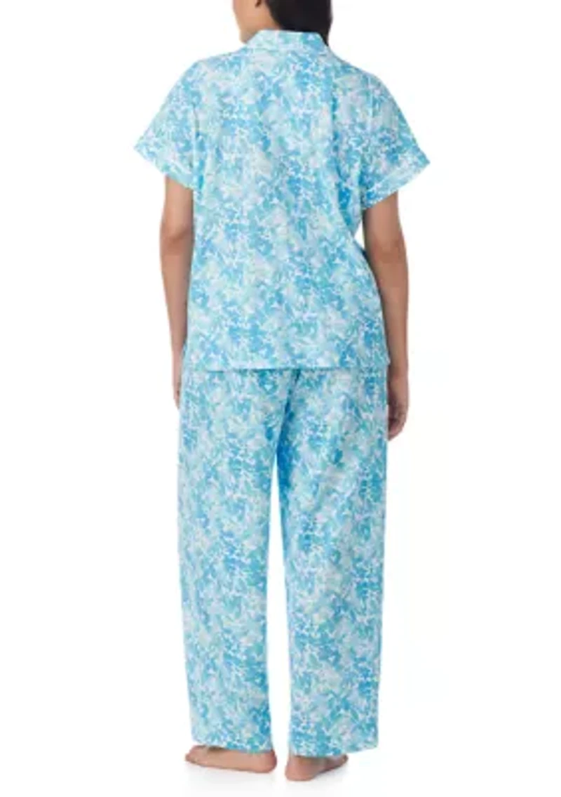 Plus Short Sleeve Notch Collar Ankle Pant Pajama Set