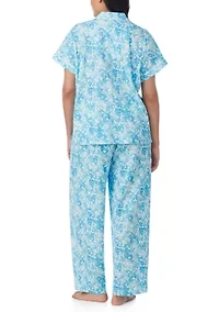 Plus Short Sleeve Notch Collar Ankle Pant Pajama Set