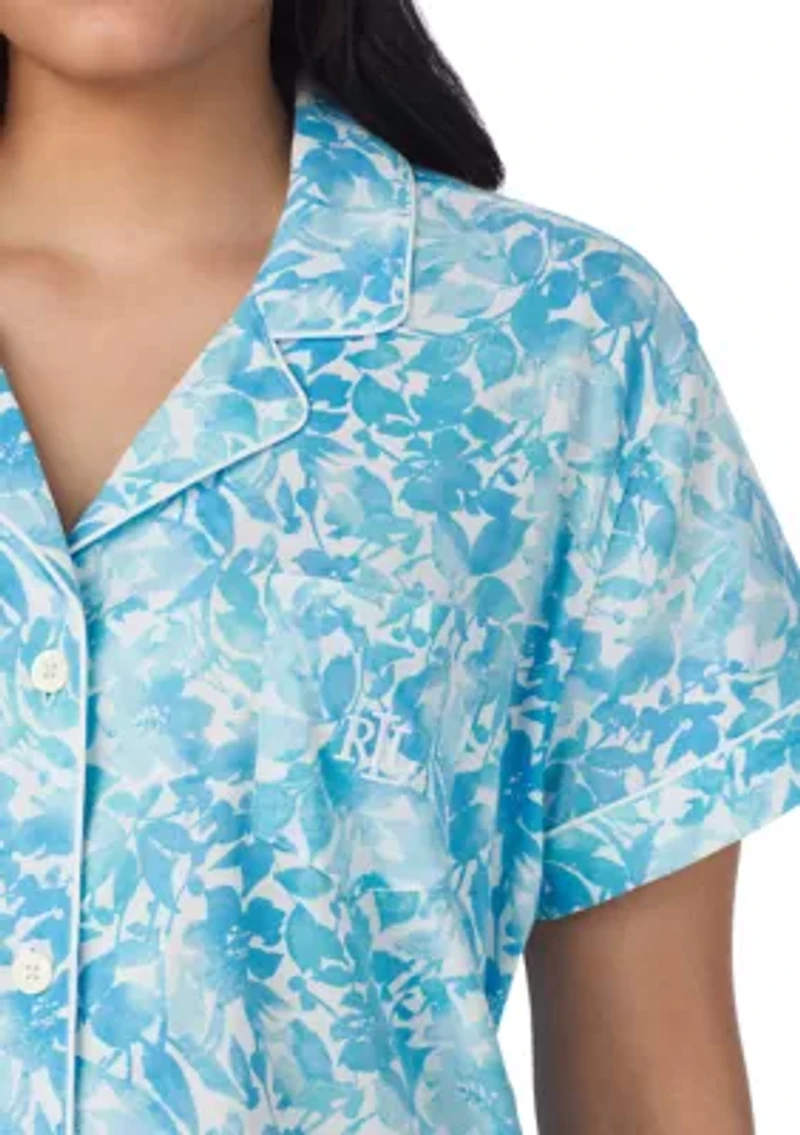 Plus Short Sleeve Notch Collar Ankle Pant Pajama Set