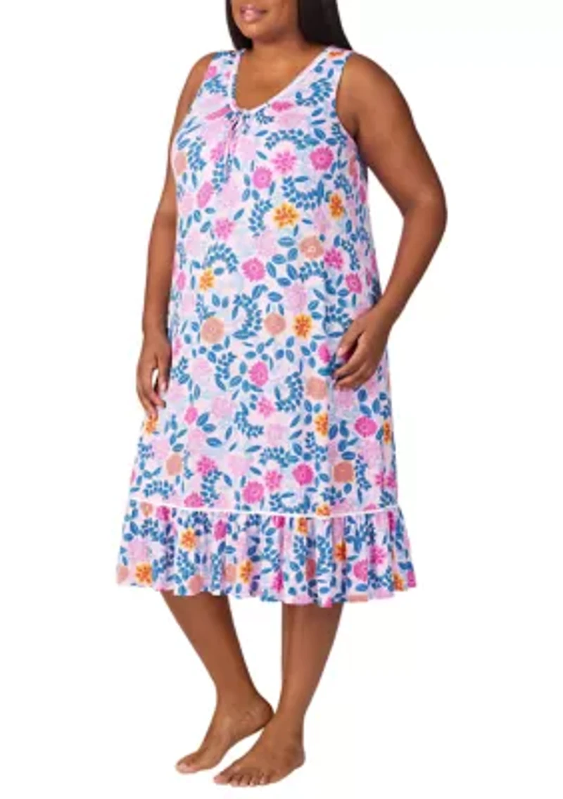 Plus Sleeveless Printed Sleep Gown