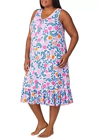 Plus Sleeveless Printed Sleep Gown