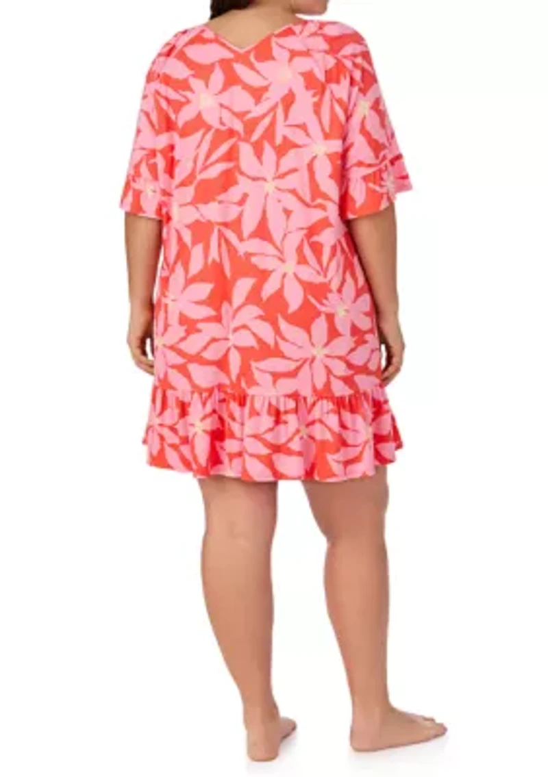 Women's 3/4 Sleeve Short Tunic Nightgown