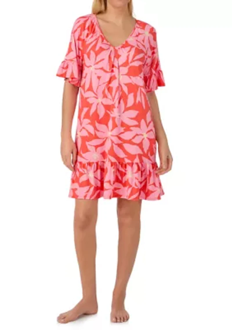 Women's 3/4 Sleeve Short Tunic Nightgown