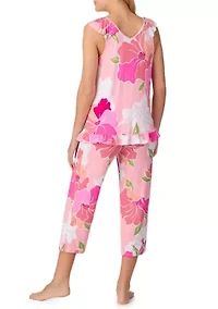 Women's Short Sleeve Top and Cropped Pants Set