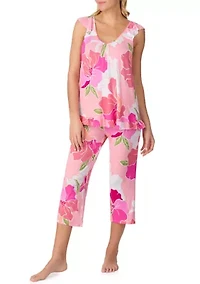 Women's Short Sleeve Top and Cropped Pants Set