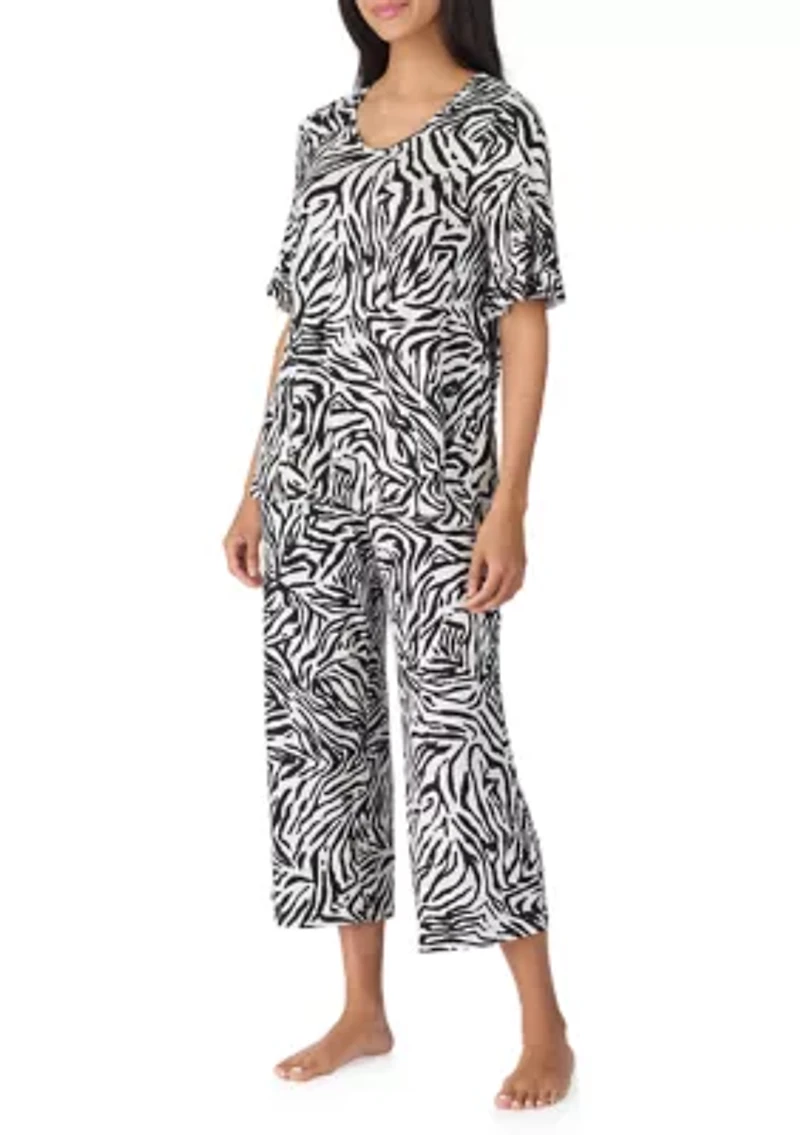 Elbow Cropped Printed Pajama Set