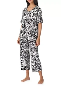 Elbow Cropped Printed Pajama Set