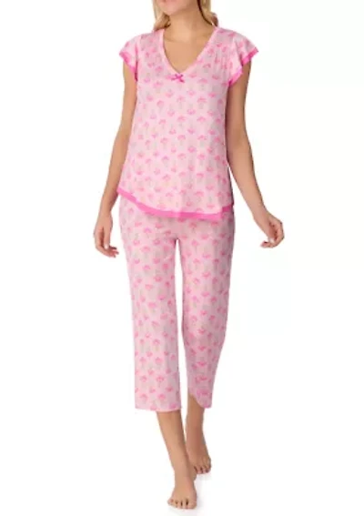 Women's Short Sleeve Top and Cropped Pant Set