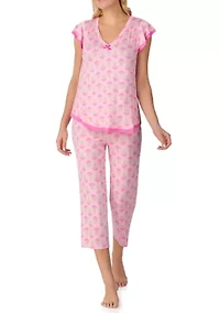 Women's Short Sleeve Top and Cropped Pant Set