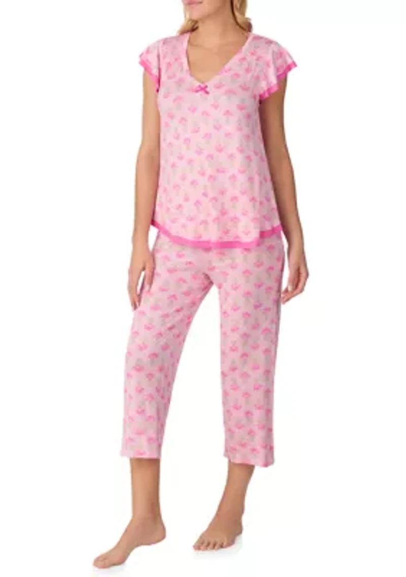 Women's Short Sleeve Top and Cropped Pant Set