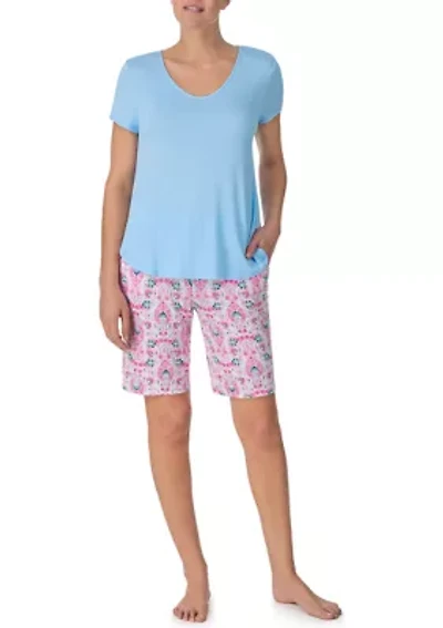 Solid Bermuda Pajama T-Shirt and PrintedShorts Set